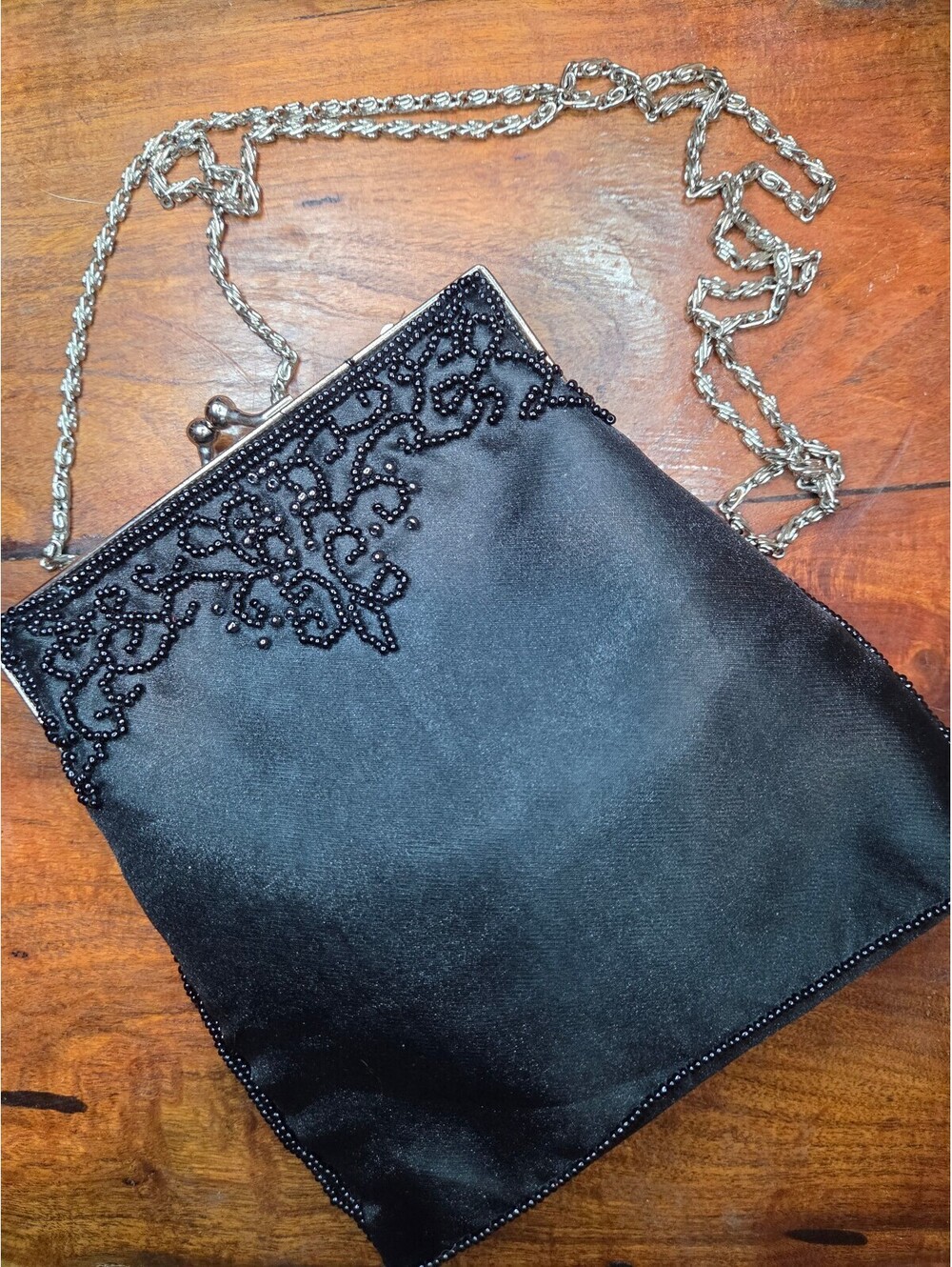 Bloomingdale's Vintage Beaded Satin Evening Bag Chain Strap